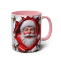 3D Santa Claus Christmas ceramic mug with pink handle and inner wall, office cup. - 21