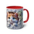 3D Cute Cat Ceramic Mug with Red Handle and Inner, Creative Animal Coffee Cup for Office - 301-400ml / Style 21