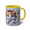 3D cute kitten ceramic coffee mug with yellow handle for office and home daily use - 301-400ml / Style 22