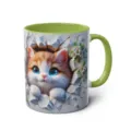 Cute 3D kitten ceramic coffee mug with green handle, perfect for office and daily home use. - 301-400ml / Style 23