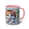 Cute 3D ginger kitten ceramic mug with pink handle and inner rim, perfect office coffee cup. - 301-400ml / Style 25