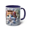 Cute 3D kitten print ceramic coffee mug with blue handle for office and home use daily. - 301-400ml / Style 26