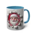 Blue handle 3d santa claus ceramic coffee mug variant view showing holiday design clearly. - 26