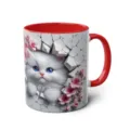 3D white kitten ceramic mug with red handle, cute cat cracked wall design for office home use. - 301-400ml / Style 28