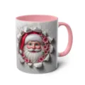 Chic pink ceramic coffee mug with 3D Santa Claus cracked wall design for Christmas gifts. - 28