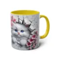 Cute 3D white cat ceramic coffee mug with yellow handle for office and home daily use. - 301-400ml / Style 29