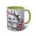 Ceramic coffee mug with green handle and 3D cat print variant design for office daily use - 301-400ml / Style 30