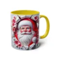 Christmas Santa Claus ceramic mug with yellow handle and vibrant 3D flower print design. - 31