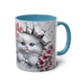 3D white kitten ceramic mug with blue handle, cute cat cracked wall design coffee cup for office. - 301-400ml / Style 31