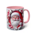 Christmas Santa Claus ceramic mug with pink handle and inner wall, 3D festive coffee cup. - 35