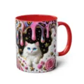 Vibrant 3D white cat ceramic coffee mug with red handle and inner wall, perfect for office use. - 301-400ml / Style 35