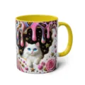 Charming 3D cat ceramic mug with vibrant yellow handle and lovely floral melting design. - 301-400ml / Style 36