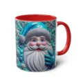 Red and white ceramic coffee mugs featuring 3D Santa Claus pattern for holidays. - 37