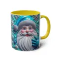 3D Christmas Santa Claus ceramic coffee mug with bright yellow handle and inner rim. - 38