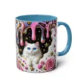 Blue Handle Ceramic Coffee Mug Featuring Cute 3D White Cat and Pink Melting Art Design - 301-400ml / Style 38