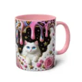 3D white cat ceramic mug with pink handle, cute fantasy kitty coffee cup for office daily use - 301-400ml / Style 40