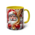 Ceramic coffee mug with 3D Santa Claus print, yellow handle and interior, perfect for holiday gifts. - 45