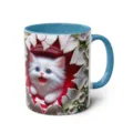 3D cute kitten ceramic mug with blue handle and rim, perfect for office use daily coffee. - 301-400ml / Style 45