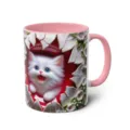 3D cute white kitten ceramic coffee mug with pink handle and inner rim for office home daily use - 301-400ml / Style 47