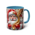 Blue Handle 3D Santa Claus Ceramic Coffee Mug Festive Office Drinkware Holiday Cup - 47