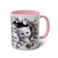 Cute 3D white kitten ceramic coffee mug with pink handle for office and home daily use. - 301-400ml / Style 48