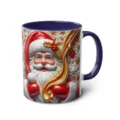 3D Christmas Santa Claus ceramic coffee mug with blue handle and interior, festive holiday gift. - 48