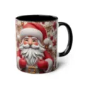 3D Santa Claus Ceramic Mug with Black Handle and Rim, Festive Christmas Coffee Cup SKU - 50