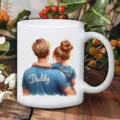 Witte keramische koffiemok met lieve vader en dochter illustratie als vaderdagcadeau. - 4