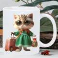 White ceramic coffee mug with cute cartoon cat print, perfect for office and daily use. - 8