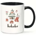 Weihnachts Keramik Kaffeetasse mit schwarzem Henkel und festlicher Illustration Detail. - 301-400ml / 4