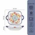 Plat carré en céramique bohème avec deux anses, 25,3x19,7cm, motif floral, compatible four. - Plat Carré à Double Oreille Lotus de 9,25 Pouces