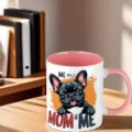 Personalisierte Keramiktasse mit rosa Henkel und niedlichem französischer Bulldogge Design. - Stil 4