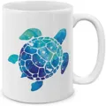 Taza de café de cerámica blanca con un hermoso diseño de tortuga marina de acuarela para uso diario. - Estilo 2
