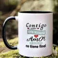 Ceramic coffee mug with romantic Spanish quote, black and white design, perfect for office use. - Style 3
