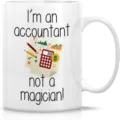 Detailed view of white ceramic coffee mug featuring funny accountant quote and cute graphic. - Style 10