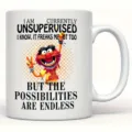 Ceramic coffee mug featuring cute cartoon character graphic and funny text quote print design. - Style 13