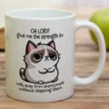 Taza de café de cerámica blanca con gráfico de gato gruñón divertido para uso diario en casa. - Estilo 17