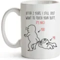 White ceramic coffee mug with funny novelty cartoon text print, perfect romantic gift for couples. - Style 14
