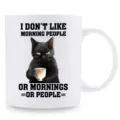 Taza de cafe de ceramica blanca con divertido estampado de gato negro gruon, regalo ideal. - Estilo 18