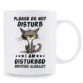 Vista detallada de la taza de cerámica de gato gracioso, acabado blanco, impresión clara. - Estilo 19