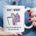 Funny ceramic coffee mug with humorous elderly cartoon print and quote text for office use. - Style 16
