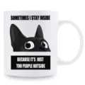 Detalle taza de cerámica, estampado gato negro gracioso con frase, taza de café. - Estilo 24