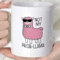 Weißer Keramik Kaffeebecher mit süßem rosa Lama Motiv und lustigem Spruch, 11oz. - 301-400ml / Buchstabe O