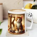 Tasse à café en céramique créative avec joli motif de chat et poignée ballon de football. - 11OZ / Style Chat et Souris