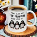 Weißer Keramik Kaffeebecher 11oz mit lustigem Pinguin Spruch für Büro und Alltag zu Hause. - 301-400ml / Buchstabe J