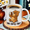 Weißer Keramik Kaffeetasse mit süßem Bären Print, 11OZ stilvoller Becher für Büro und Zuhause - 301-400ml / Buchstabe K