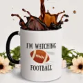 Taza de cafe de ceramica con estampado de futbol divertido y asa negra, bonita taza. - 11OZ / Patrón de Rugby