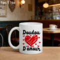 Weißer Keramik Kaffeetasse Detail, romantischer Herz Druck, 11oz Kapazität für Büro Schreibtisch. - 301-400ml / Stil 2