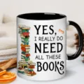 Ceramic coffee mug with black handle and book lover quote design for daily office use. - 11OZ / Reading Books Stack Illustration