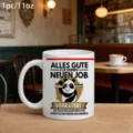 Weißer Keramik Kaffeetasse 11oz mit lustigem deutschen Spruch und süßem Panda Motiv für Büro. - 301-400ml / M